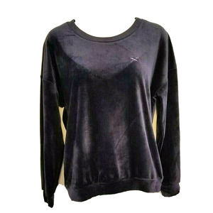 IRIEDAILY Velour Sweater Top Size S Navy Blue Black Pullover Long Sleeve Velvet